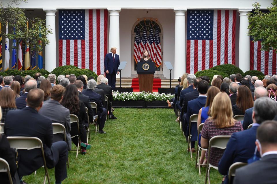 Supreme Court nominee Amy Coney Barrett and President Donald Trump on Sept.26, 2020, in the Rose Garden of the White House.