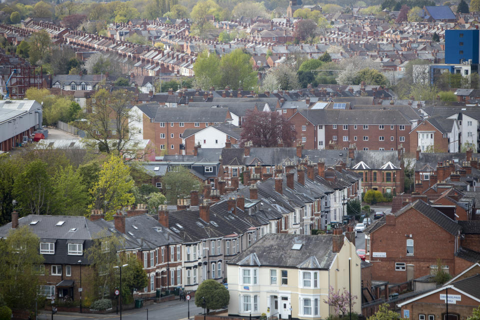 A view of terraced housing next to Coventry City Centre in Coventry 