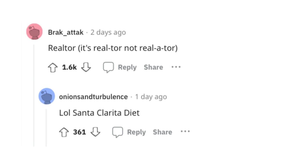 Reddit screenshot of people not pronouncing "realtor" correctly.