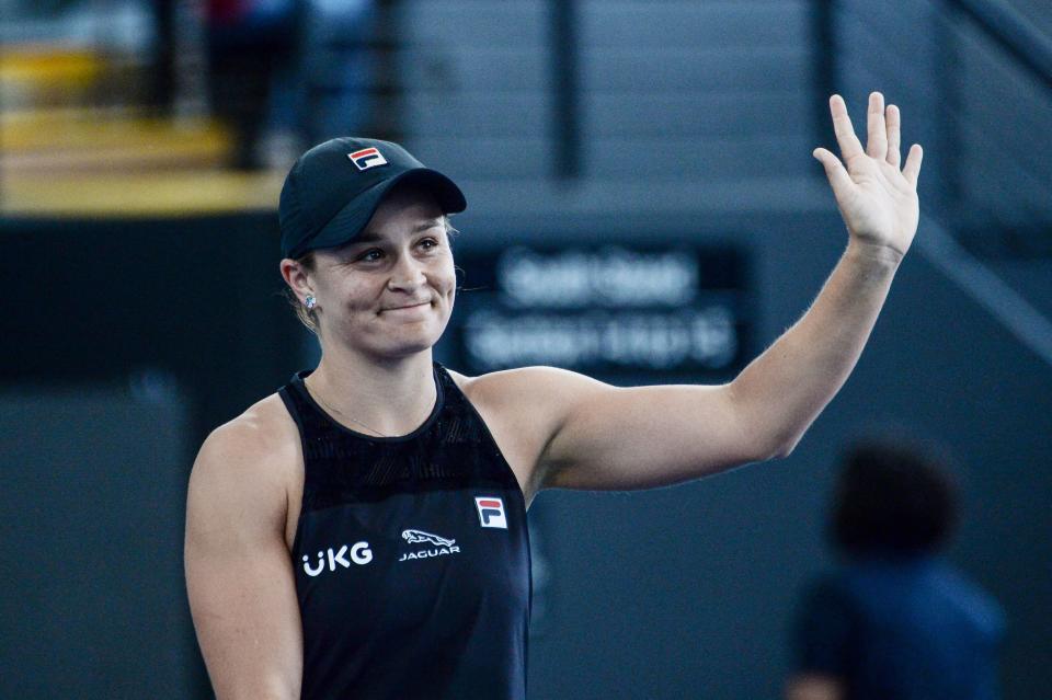 Ash Barty (pictured) waves to the crowd after defeating Sofia Kenin at the Adelaide International.