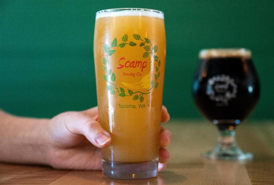 The Citra Hefeweizen and Exile in Siberia Russian Imperial are beers on tap at Scamp Brewing’s new taproom location on South Tacoma Way in Tacoma, Wash. on Wednesday, July 20, 2022. Cheyenne Boone/cboone@thenewstribune.com