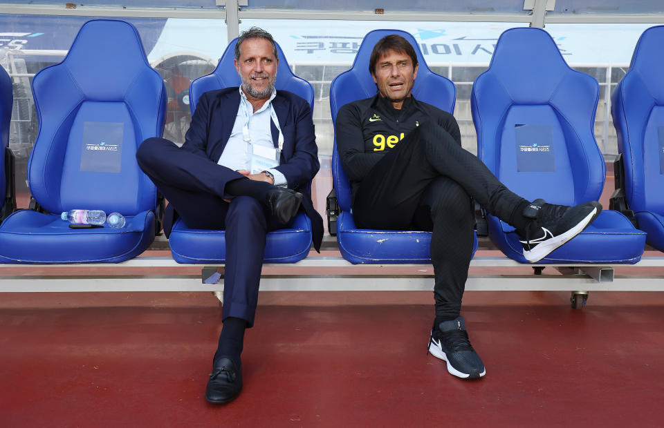 Former Tottenham manager Antonio Conte (right) and suspended managing director of football Fabio Paratici.