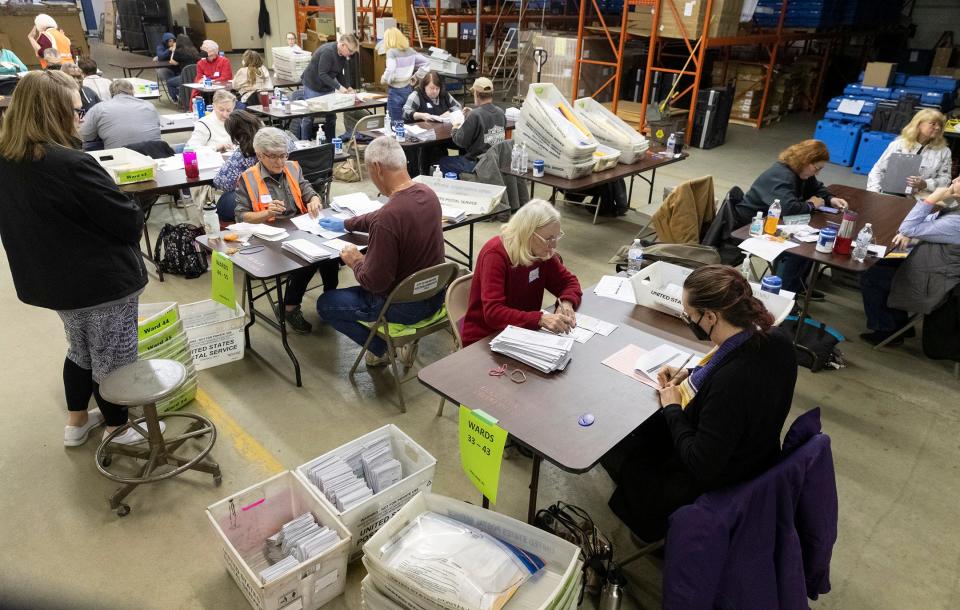 Workers process ballots April 5 at the central counting facility, 1901 S. Kinnickinnic Ave., Milwaukee.
