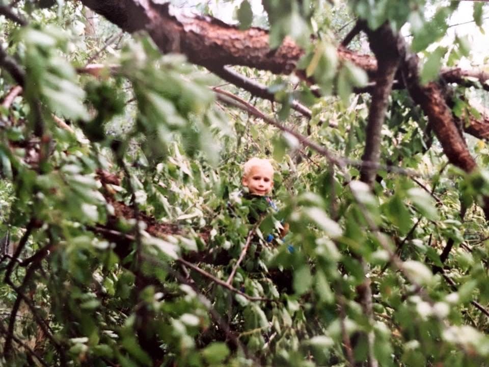 A photo of Chris Gloninger during Hurricane Bob, which hit his hometown in his childhood.