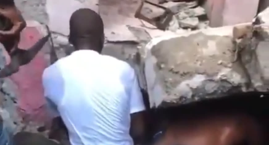 Dramatic footage has emerged of a child being rescued after a major earthquake struck southwestern Haiti, reducing churches, hotels and homes to rubble. Source: Twitter/@CalvinWPLG