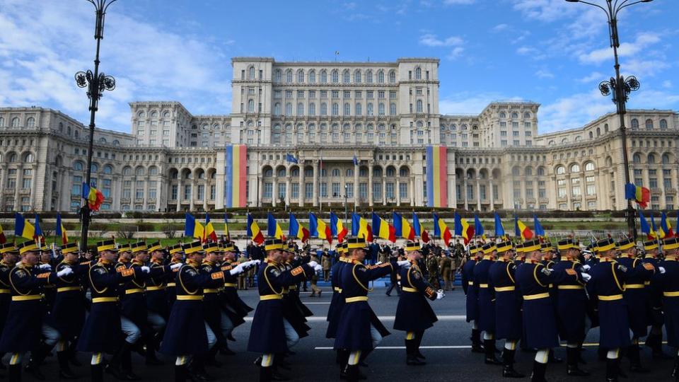 National Day parade past the Palace of the Parliament in Bucharest