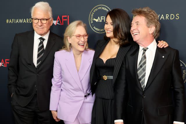 <p>Monica Schipper/Getty</p> Steve Martin, Meryl Streep, Selena Gomez and Martin Short attend the AFI Awards Luncheon at Four Seasons Hotel Los Angeles at Beverly Hills on January 12, 2024 in Los Angeles, California.