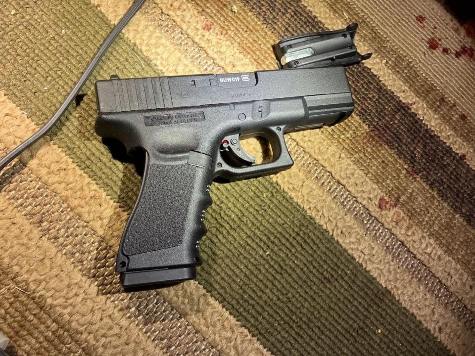 The Jacksonville Sheriff's Office said this airsoft handgun is the one displayed by Vincent Palmero before police shot him in an apparent suicide-by-cop attempt Wednesday at a home on Bartram Circle. He was critically wounded.