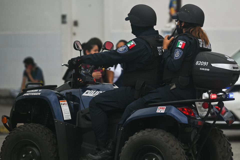 Members of the Police (SSP - Public Security ) on an ATV in Playa del Carmen on Friday, 29 April 2022. / Credit: Photo by Artur Widak/NurPhoto via Getty Images