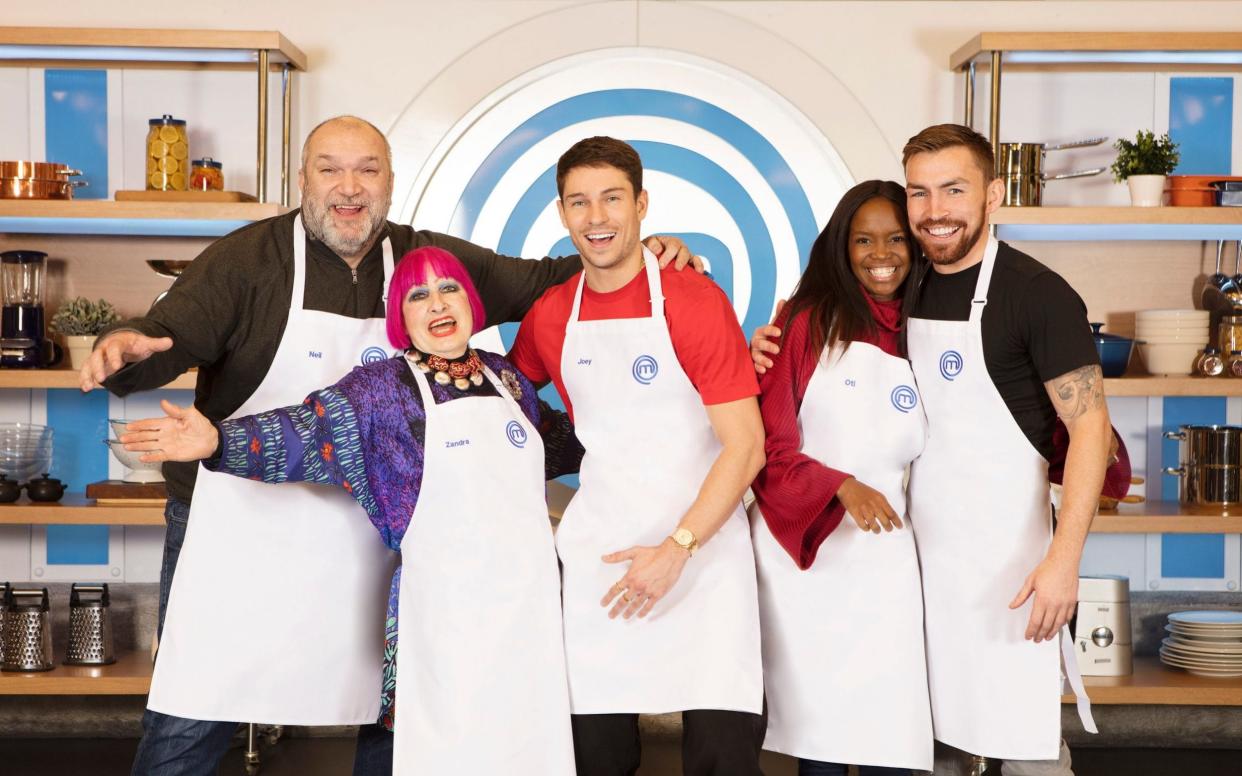 Neil Ruddock, Zandra Rhodes, Joey Essex, Oti Mabuse, Andy Grant took part in the first of a new series of Celebrity MasterChef - BBC