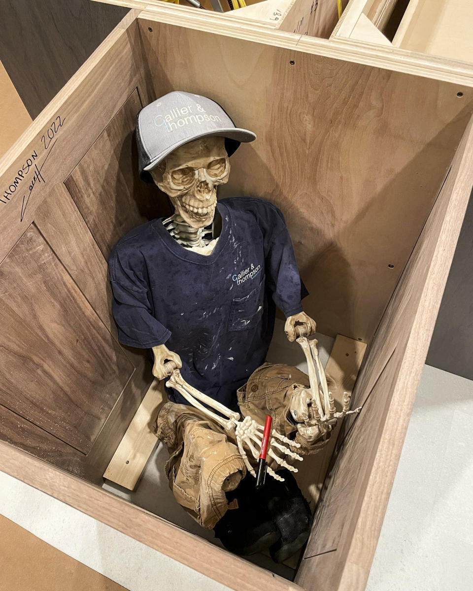 The lead carpenter for Callier & Thompson was inspired by a meme he saw in a construction group about hiding a skeleton in unused cabinet space for future homeowners or demo crews to uncover. (Cole Henderson and Callier & Thompson)