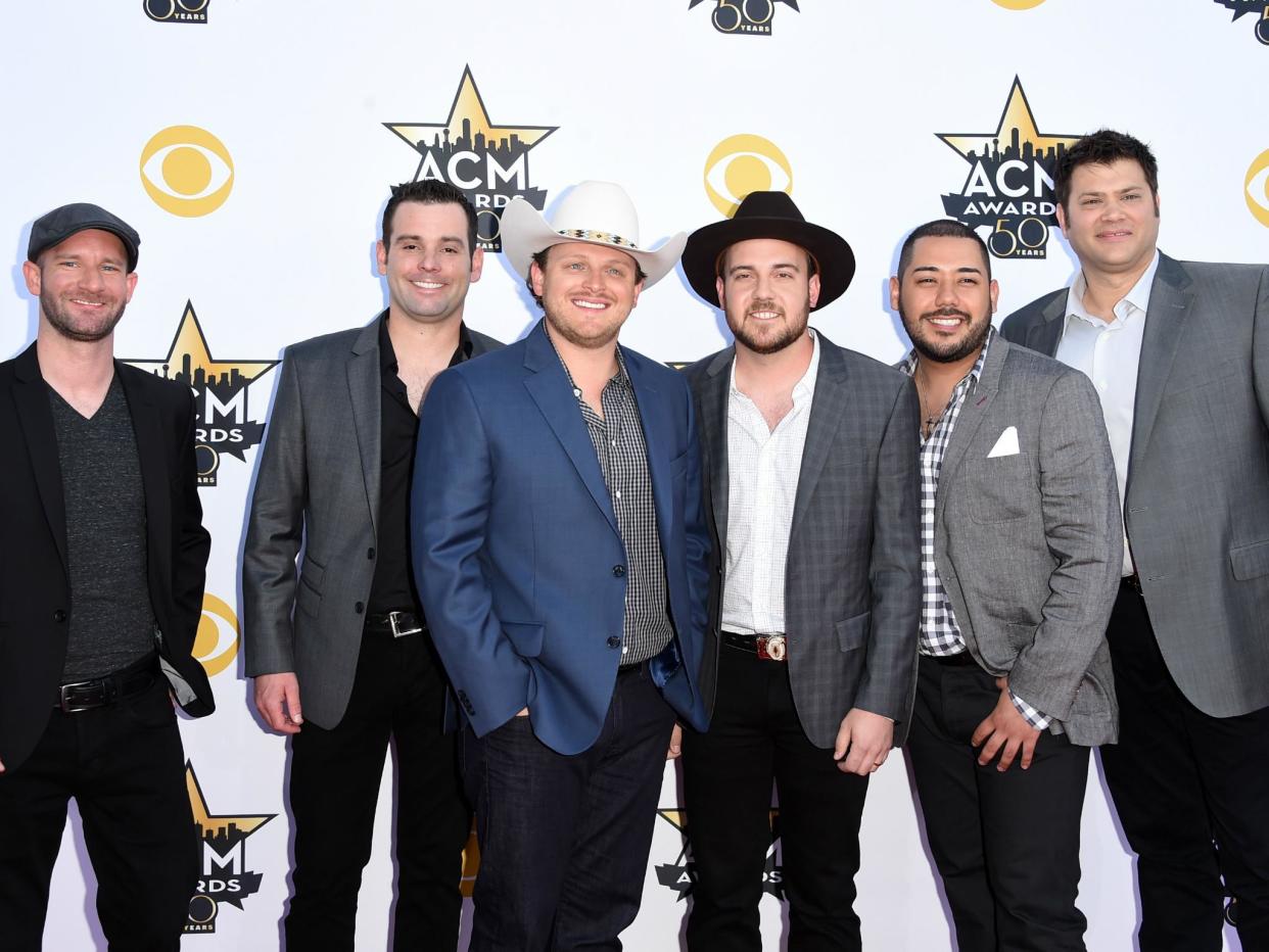 Musicians Austin Davis, Caleb Keeter, Josh Abbott, Preston Wait, Edward Villanueva and James Hertless of the Josh Abbott Band attend the 50th Academy of Country Music Awards 2015 in Arlington, Texas: Jason Merritt/Getty Images