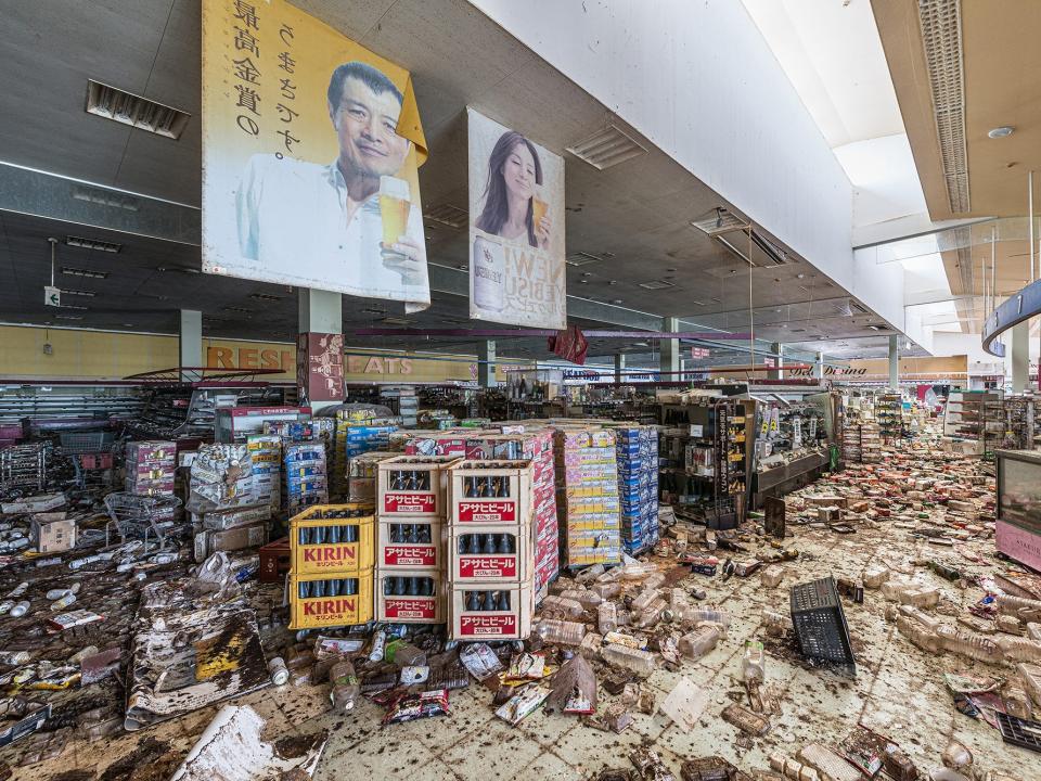 An abandoned grocery store in the Fukushima exclusion zone in Japan.