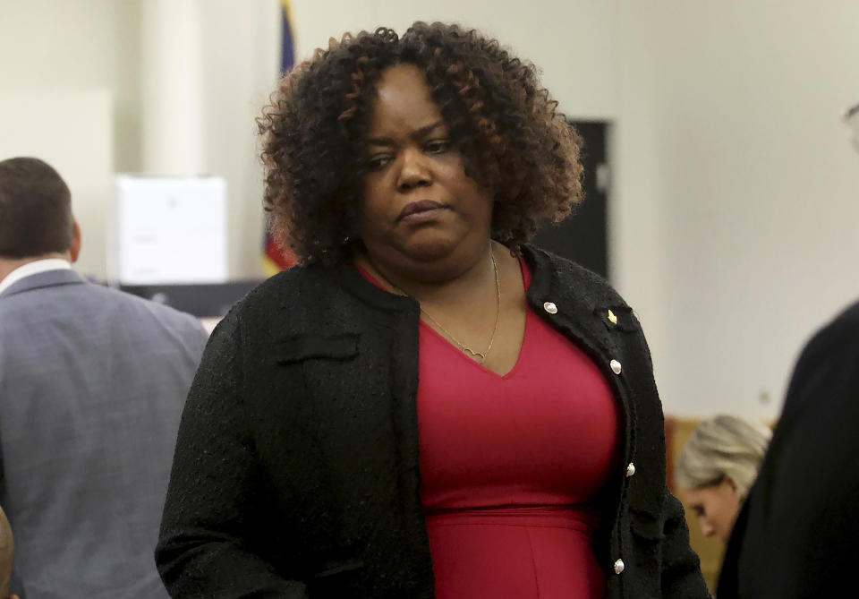 Ashley Carr, Atatiana Jefferson's sister, leaves Tarrant County's 396th District Court after Aaron Dean received his sentence on Tuesday, Dec. 20, 2022, at the Tim Curry Criminal Justice Center in Fort Worth, Texas. Former Fort Worth police officer Dean was sentenced to nearly 12 years after being convicted of manslaughter in the 2019 killing of Atatiana Jefferson. (Amanda McCoy/Star-Telegram via AP, Pool)