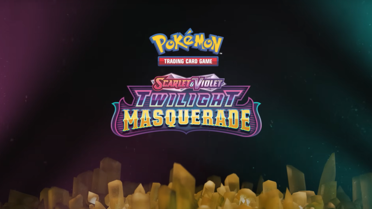  Pokemon TCG Scarlet & Violet Twilight Masquerade logo with crystals below it. 
