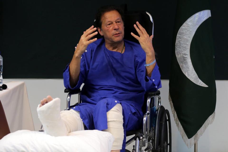 Imran Khan is being treated at Shaukat Khanum hospital in Lahore (EPA)