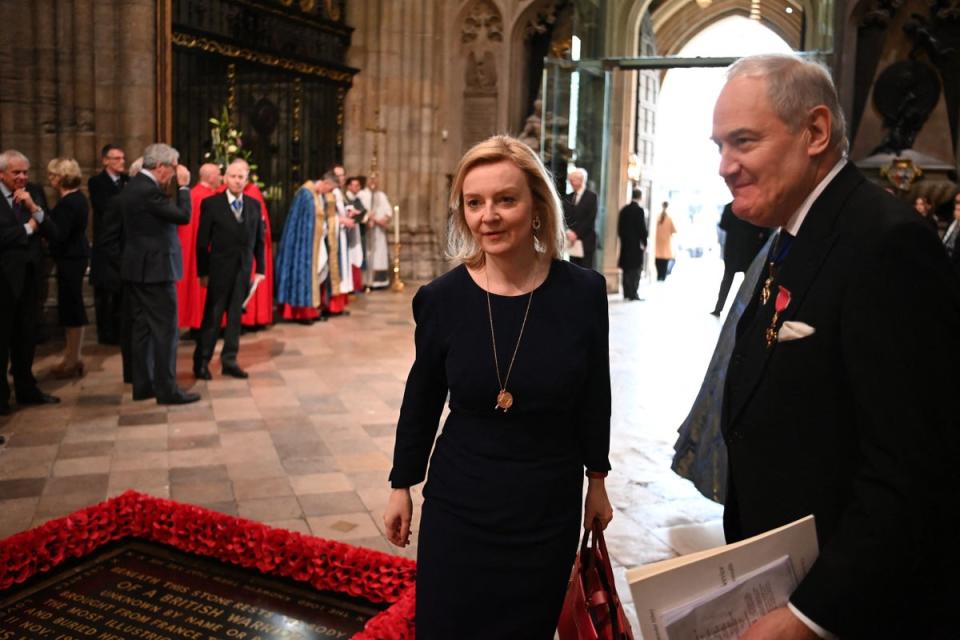 Britain’s Foreign Secretary Liz Truss arrives at Westminster Abbey (AFP via Getty Images)