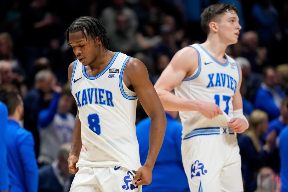 Players head off the court following Saturday's 78-71 loss to No. 19 Creighton. The Musketeers fell to 13-11 overall and 7-6 in the Big East.