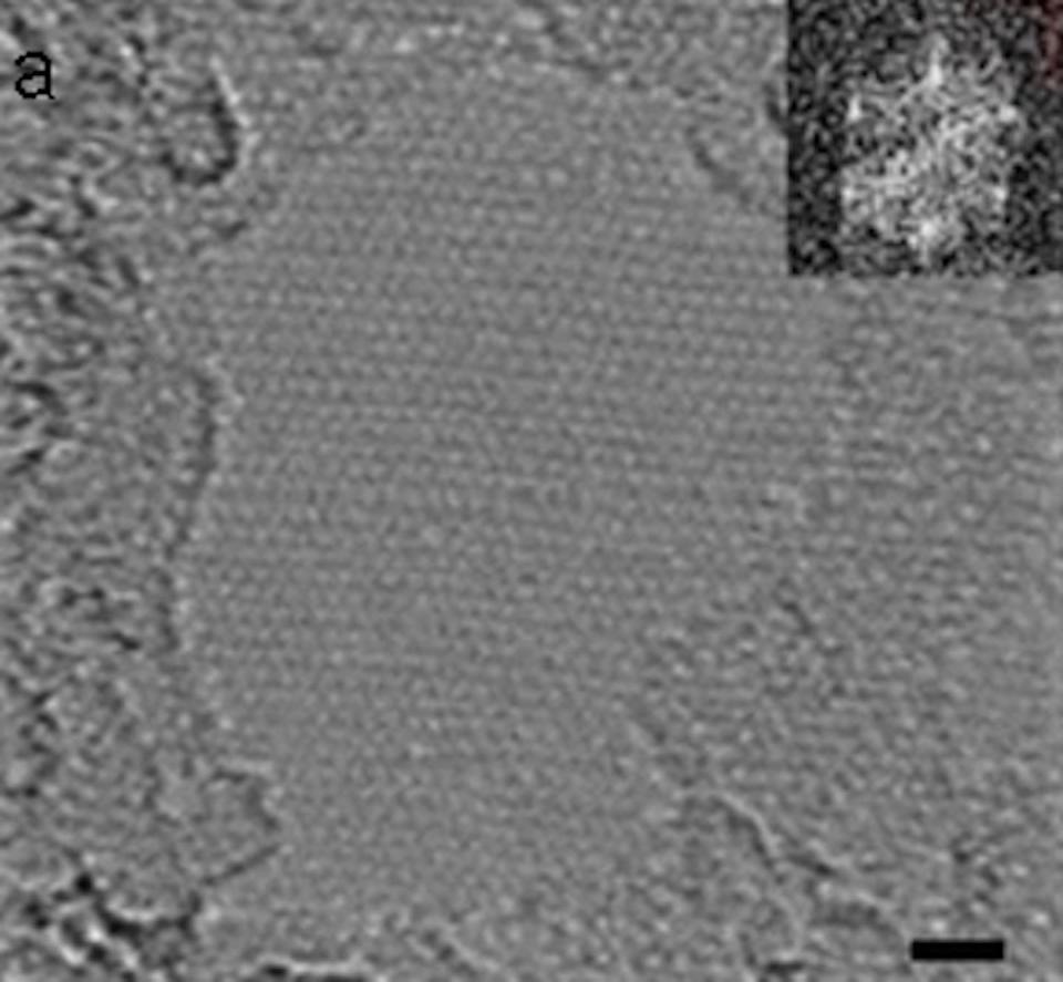 Pure graphene is a uniform, single-atom-thick crystal of carbon arranged in a hexagonal pattern, as seen in this electron microscope image. <a href="https://commons.wikimedia.org/wiki/File:Graphene-TEM.jpg#/media/File:Graphene-TEM.jpg" rel="nofollow noopener" target="_blank" data-ylk="slk:M.H. Gass/Wikimedia Commons;elm:context_link;itc:0;sec:content-canvas" class="link ">M.H. Gass/Wikimedia Commons</a>, <a href="http://creativecommons.org/licenses/by/4.0/" rel="nofollow noopener" target="_blank" data-ylk="slk:CC BY;elm:context_link;itc:0;sec:content-canvas" class="link ">CC BY</a>