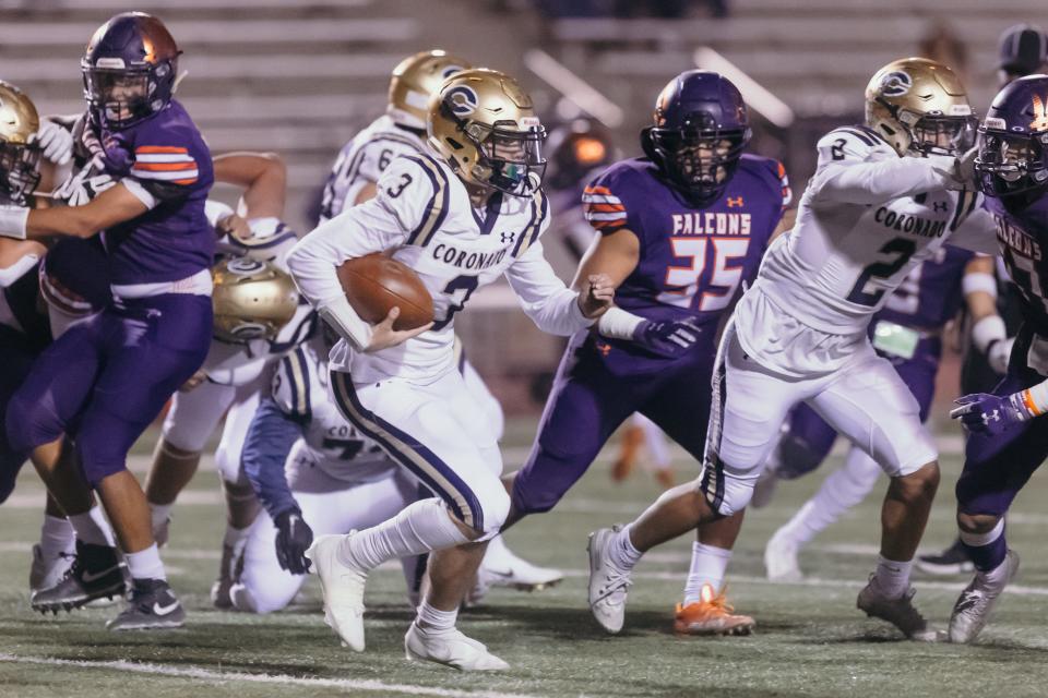 Coronado's Blake Randag (3) at a high school football game against Eastlake at the Socorro Student Activities Complex on Thursday, Nov. 4, 2021, in El Paso, Texas.