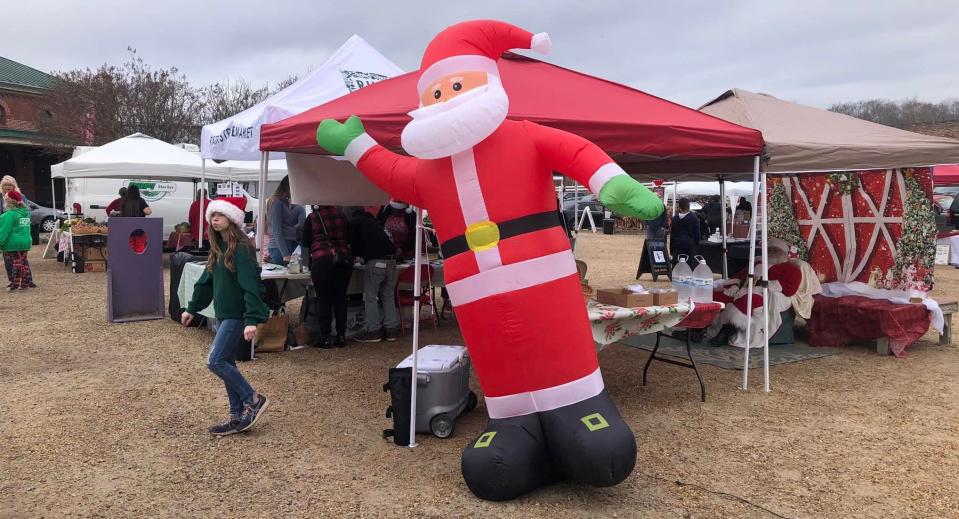 Santa inflatable at the 2021 Christmas Market presented by River Street Market in Old Towne Petersburg.