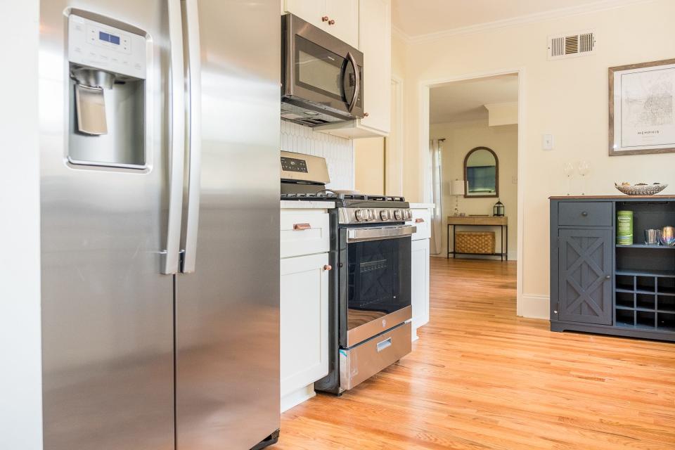 The brand-new kitchen literally sparkles with new appliances and cabinetry.