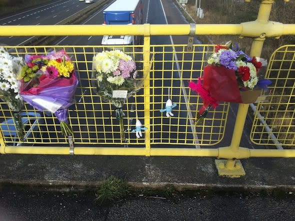 Facebook picture (taken from an open profile) of floral tributes to Aaron Cook at the scene where he jumped.  Lancashire police are appealing for witnesses to come forward after 16 year old Aaron Cook  died after falling from a bridge over the M6 motorway in Leyland, Lancashire before being hit by a vehicle that failed to stop. The incident took place around 11.30pm just past junction 28 on the M6 south at Leyland. He was seen to be stood on the wrong side of the footbridge when he fell into the carriageway. Four vehicles have swerved to avoid him but a fifth vehicle has collided with him as he lay in lane one of the carriageway. The driver failed to stop or report the incident. A 38 year old man from Stoke has been arrested on suspicion of causing death by dangerous driving and failing to notify police of an accident and is currently in police custody. 