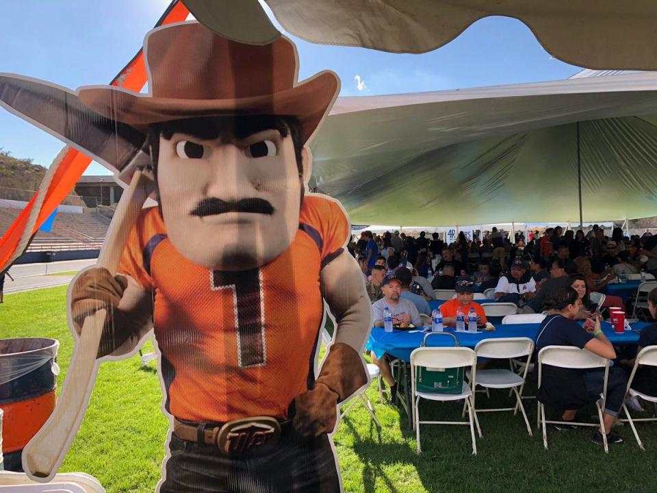 UTEP's Paydirt Pete is shown before a Miners and NMSU game at Sun Bowl Stadium.