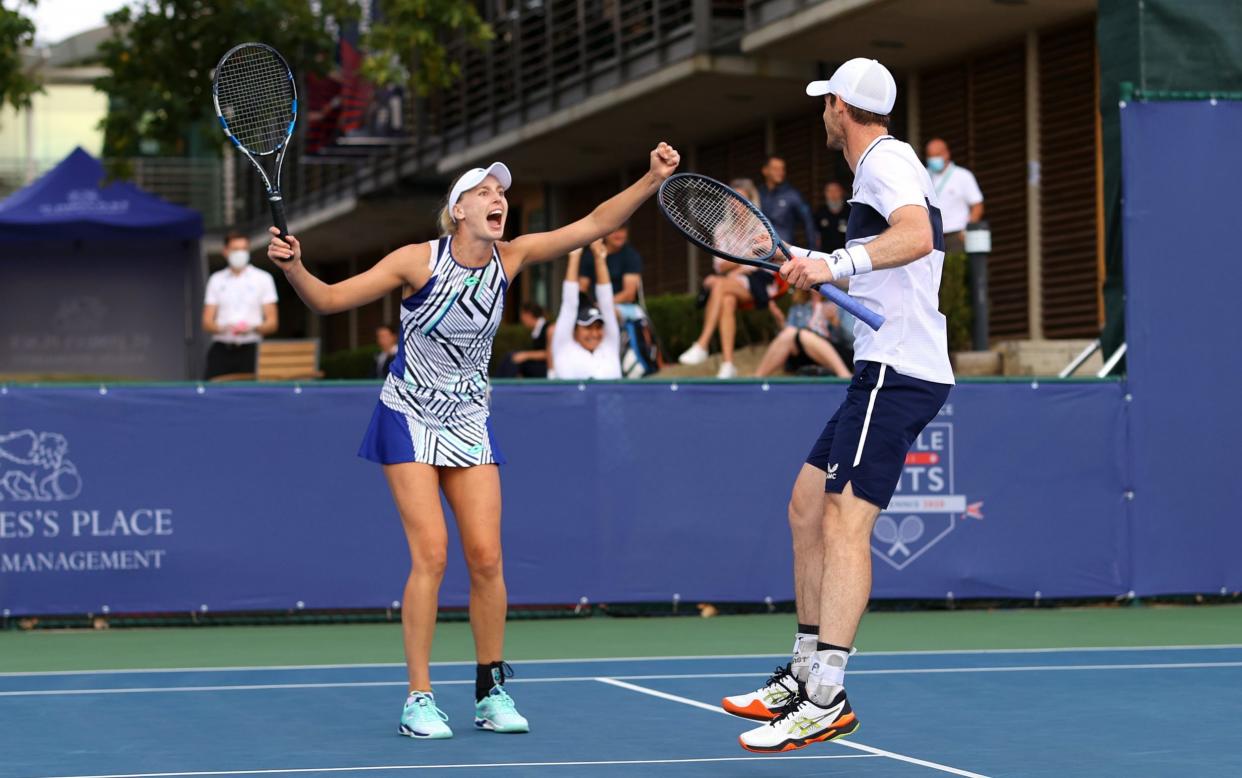 Andy Murray and Naomi Broady celebrate their win - Getty Images