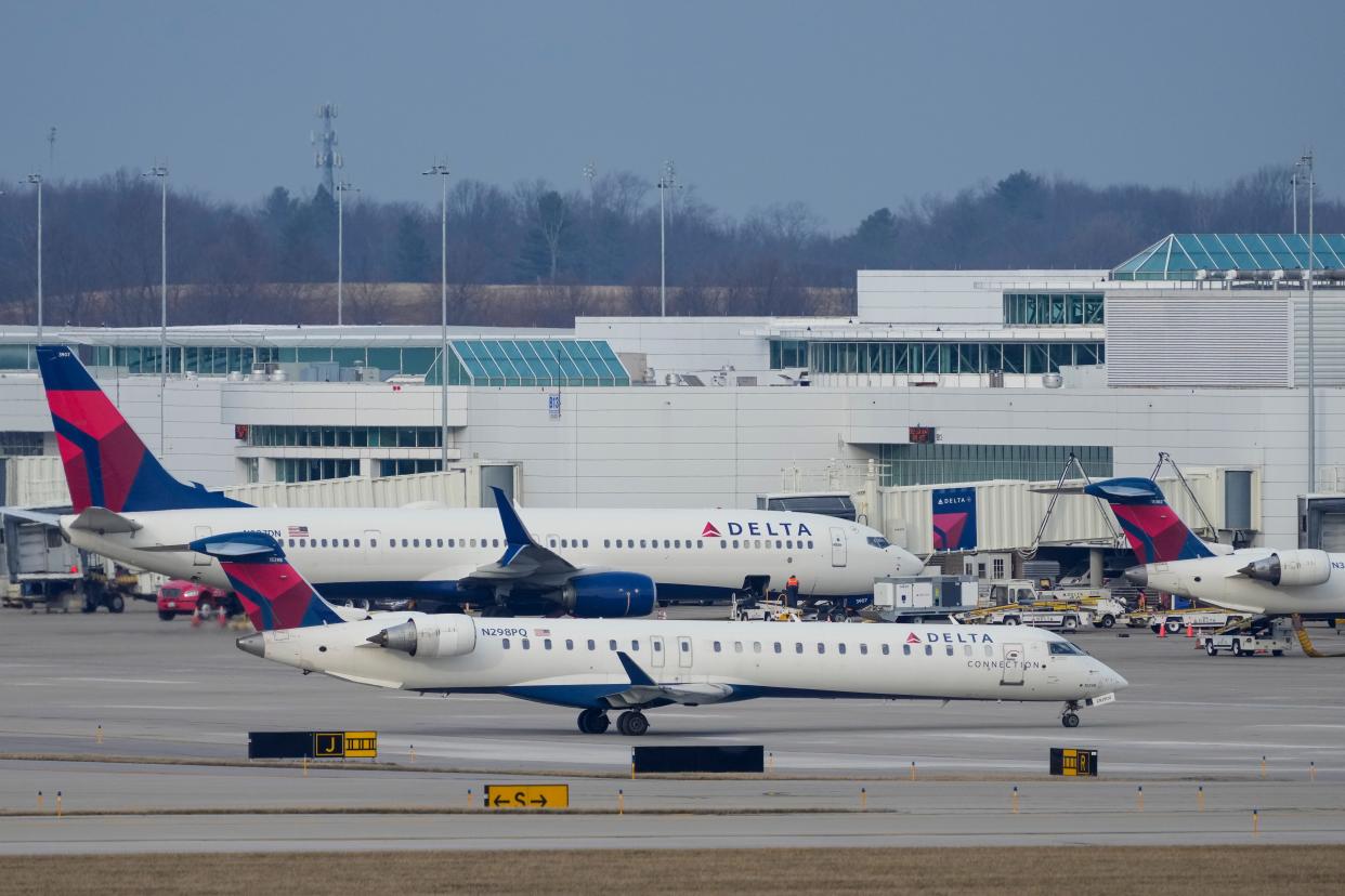 Delta airliners at Cincinnati/Northern Kentucky International Airport in 2023.