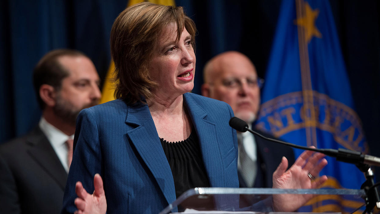 Director of the Center for the National Center for Immunization and Respiratory Diseases (NCIRD) doctor Nancy Messonnier speaks about the public health response to the outbreak of the coronavirus during a news conference at the Department of Health and Human Services (HHS) in Washington on January 28, 2020. (Amanda Voisard/Reuters)