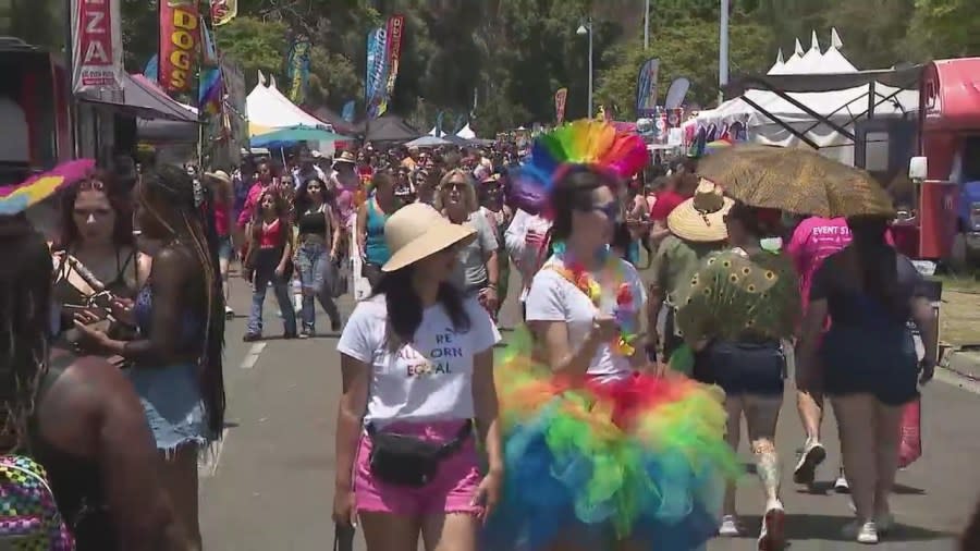 People walk around the San Diego Pride Festival on Sunday, July 16, 2023. (KSWB/FOX 5)