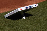 First base rests on the infield prior to the opening day of a baseball game between the Boston Red Sox and Baltimore Orioles, Thursday, March 30, 2023, in Boston. (AP Photo/Charles Krupa)