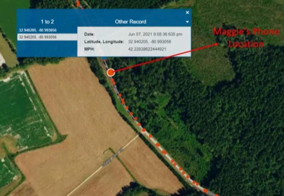 Map shows Alex Murdaugh’s car at the spot where Maggie’s phone was later found (Law & Crime)