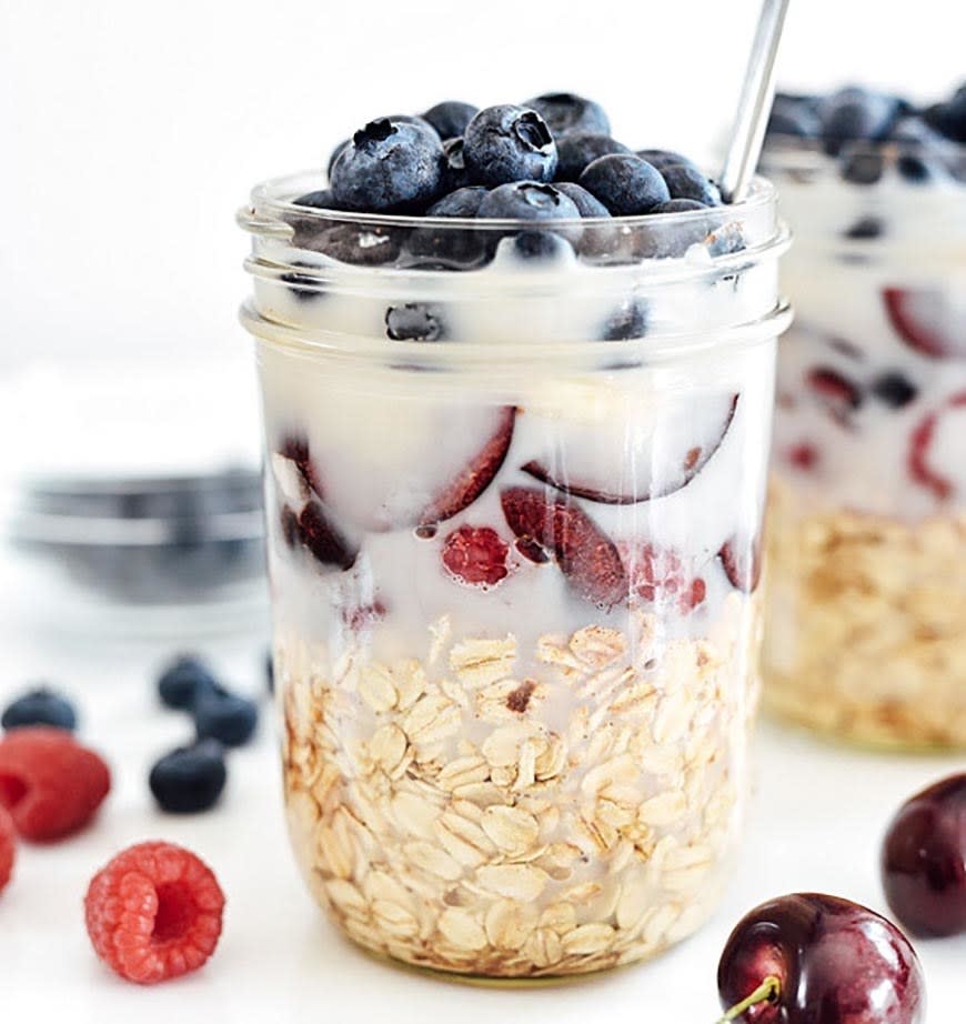 Cherry, Berry, and Banana Overnight Oats from Foodie Crush