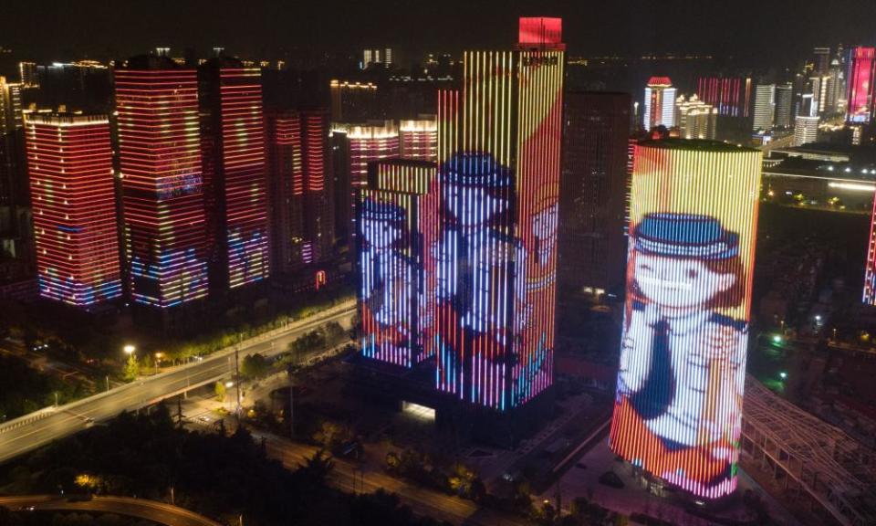 The city’s reopening was marked by light shows in the city centre