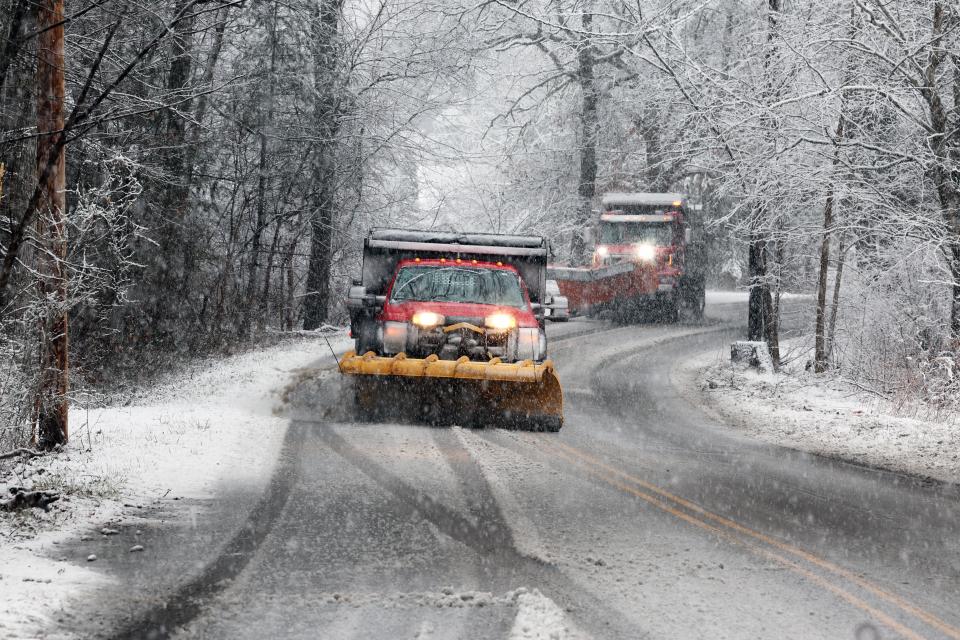 The West Bridgewater Department of Public Works plows South Street during a nor'easter on Tuesday morning, Feb. 13, 2024.