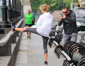 Bodyguard Martin Kristen apparently can't get enough of his girlfriend, Heidi Klum, and even documented her pre-run stretch session before the two hit the pavement at a New York park on Friday. The "America's Got Talent" judge, who split from husband Seal in January 2012, has been dating Kristen since last summer. (6/14/2013)