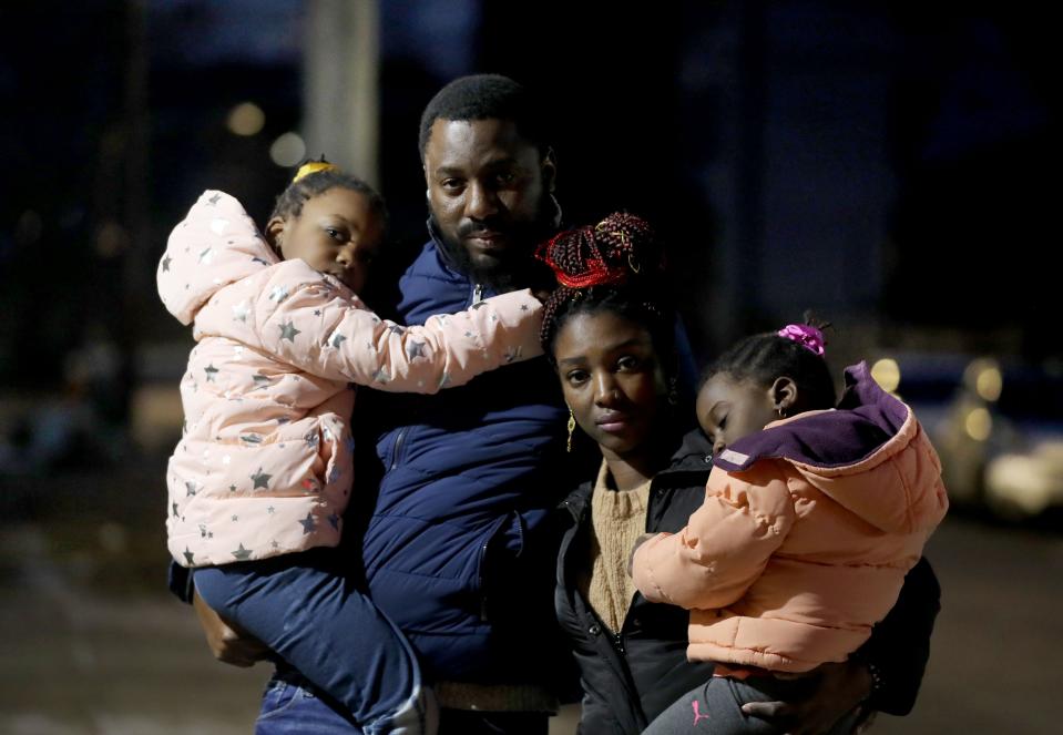 Diakite and Oumou Cisse with their children Diariatu, 5, and Dorothy 2, outside the WestHelp family shelter in Mount Vernon Jan. 24, 2022. The family lost their apartment in a Yonkers fire on Christmas Day. They have been staying in the family shelter after an anonymous donor put them up in a hotel for a brief period. They are still looking for permanent housing. 