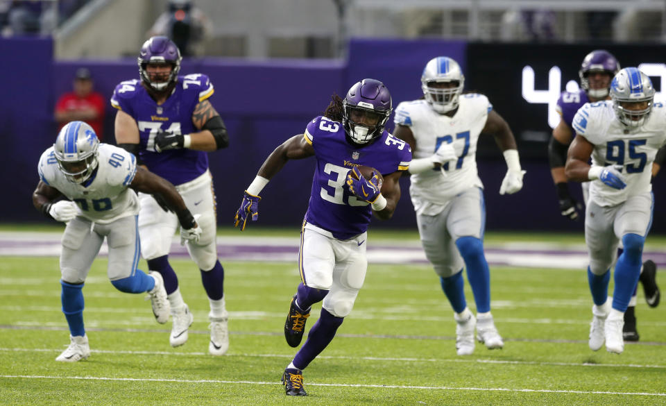 Minnesota Vikings running back Dalvin Cook’s stunningly fast 70-yard scamper ran him right back into our good graces. (AP Photo/Jim Mone)