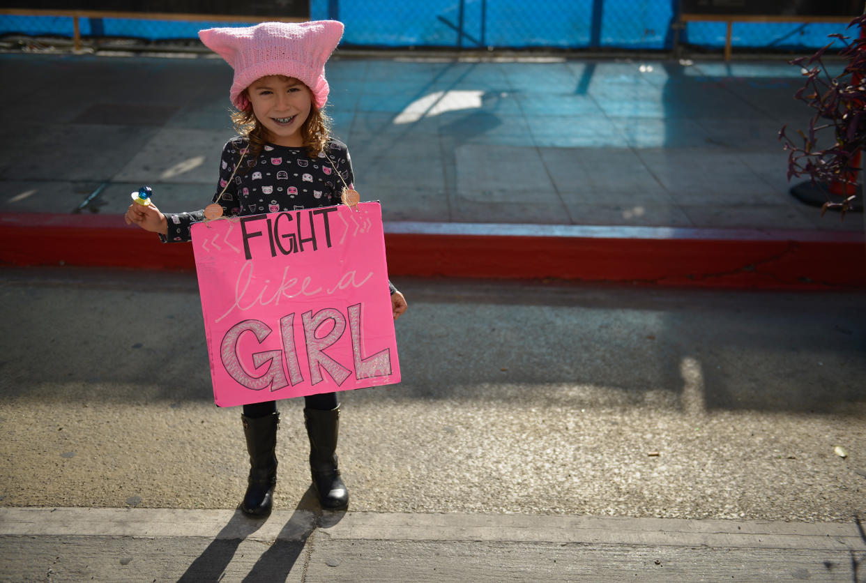 A current and future fighter for women’s equality at the Women’s March on Jan. 20 in Los Angeles. (Photo: Getty Images)