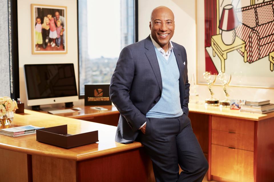 Byron Allen, owner of Allen Media Group, in his Los Angeles office in 2018. Allen is pushing General Motors and other corporations to offer economic inclusion to Black-owned companies.
