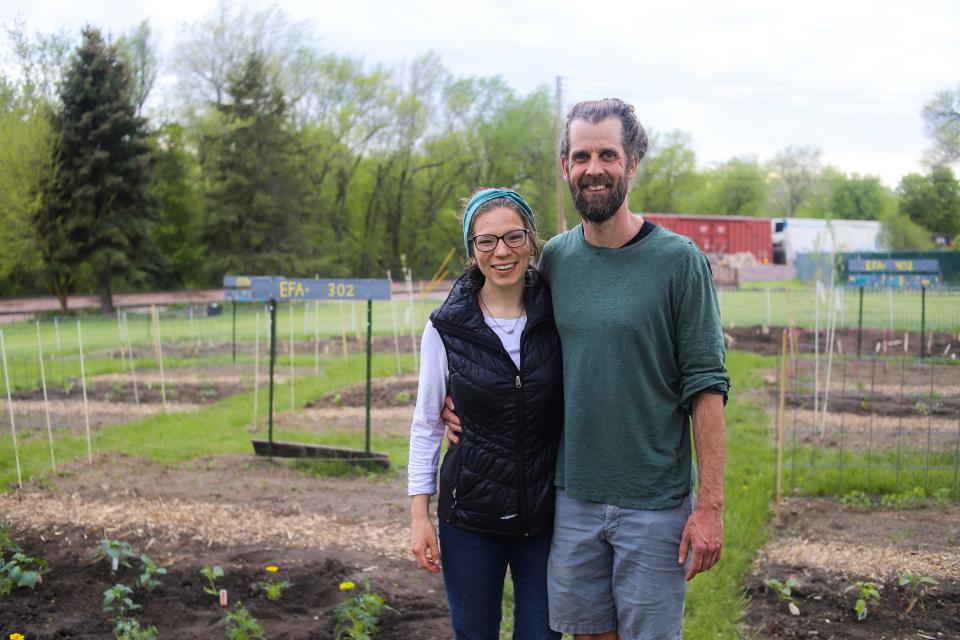 Megan and Dan EisenVos, owners of the new nonprofit IronFox Farm, started a program with third- and fourth-graders from Eugene Field A+ Elementary where they teach the students about gardening. The students planted vegetables on the IronFox lot in Sioux Falls on Tuesday, May 17.