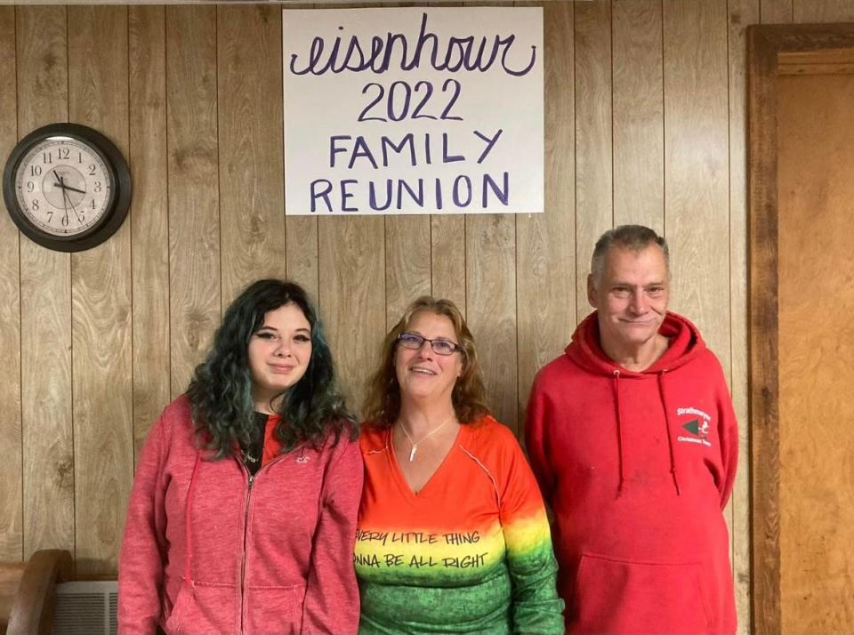 (From right) Petey Miller Jr., Donna Miller and Kara Miller pose for a group photo at a family reunion last year. It turned out to be one of the last times Donna and Kara saw Petey.