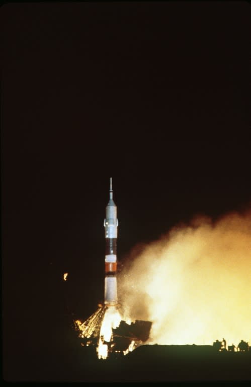 La fusée Soyouz T-6 s'élance du cosmodrome de Baïkonour, au Kazakhstan, le 24 juin 1982 (AFP/Archives - -)