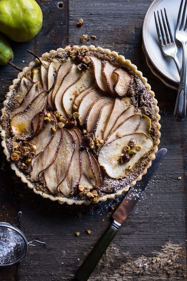 <p>The WAY fancier version of dipping pear slices in Nutella. </p><p>Get the recipe from <a href="https://www.halfbakedharvest.com/caramelized-pear-and-hazelnut-crumble-tart/" rel="nofollow noopener" target="_blank" data-ylk="slk:Half Baked Harvest;elm:context_link;itc:0;sec:content-canvas" class="link ">Half Baked Harvest</a>.</p>