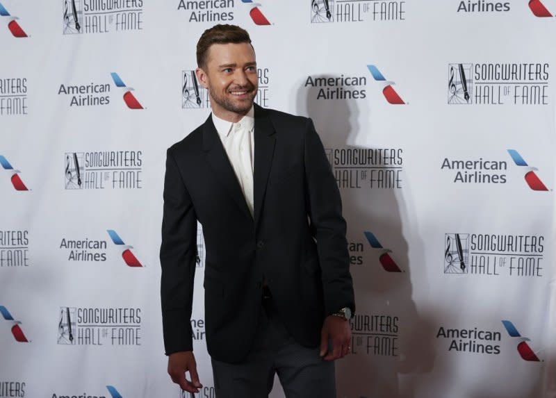 Justin Timberlake arrives on the red carpet at the 2019 Songwriters Hall Of Fame at The New York Marriott Marquis on June 13 in New York City. The singer/actor turns 43 on January 31. File Photo by John Angelillo/UPI