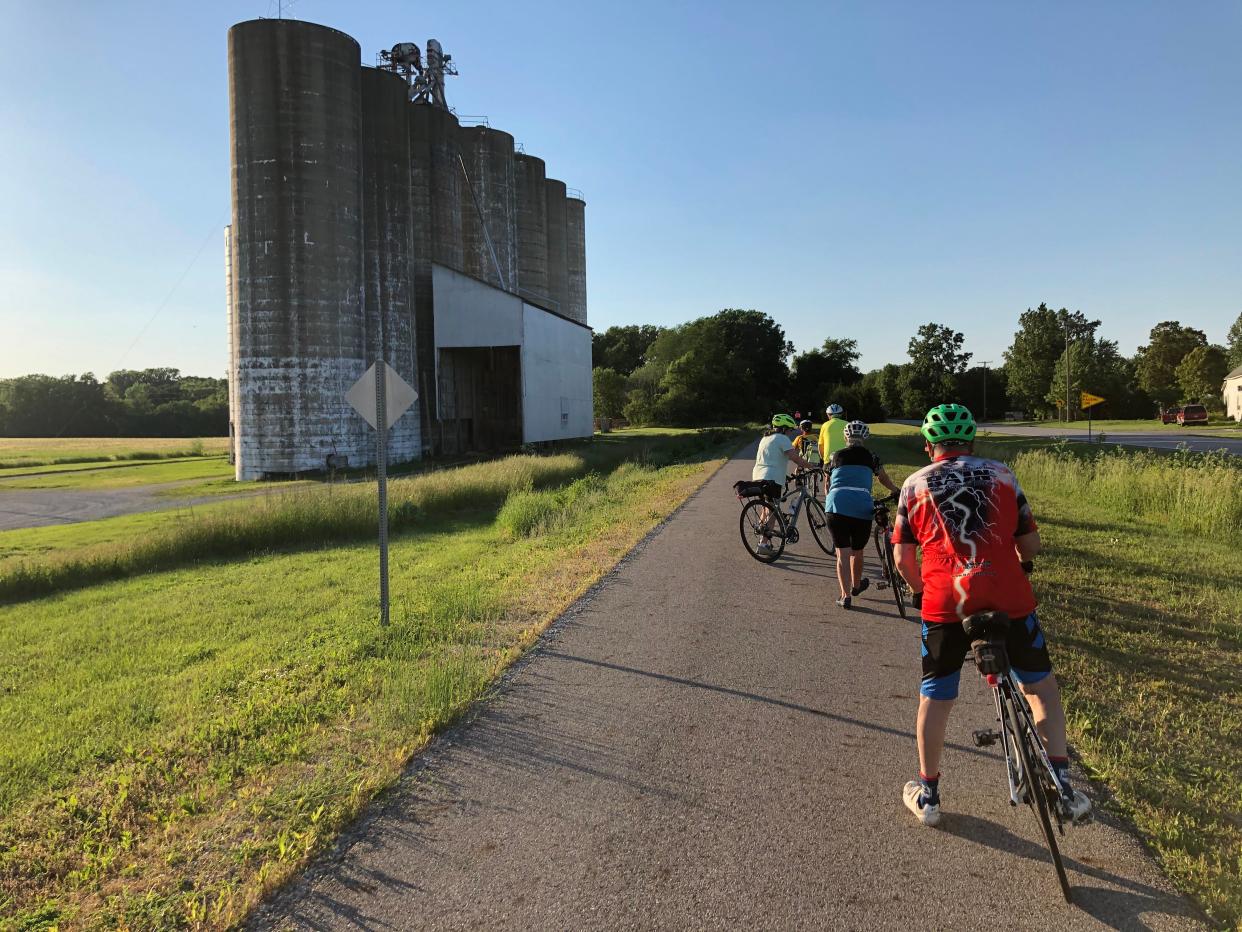 Cyclists ride in the Moonlight Over the Tippy ride, as seen in 2021, which will return to the Panhandle Pathway out of Winamac.