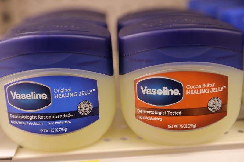 Vaseline, a brand of Unilever, is seen on display in a store in Manhattan, New York City