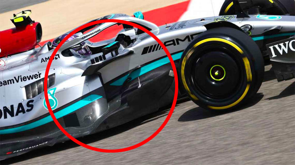 Pictured here, the new-look Mercedes at F1 testing in Bahrain.